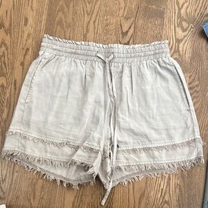 Women's Light Beige Fringe Hem Drawstring Shorts